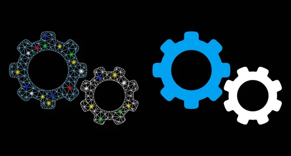 Flare Mesh 2d versnellingen Ikoon met vlakke stippen — Stockvector