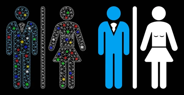 Flare Mesh Carcass Toilet Personen Pictogram met Flare Spots — Stockvector