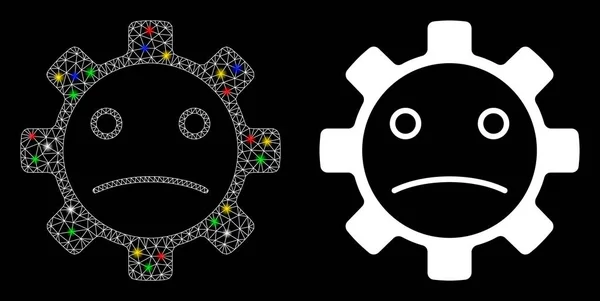 Flare Mesh Network Service Gear Sad Smiley Icon with Flare Spots — Διανυσματικό Αρχείο