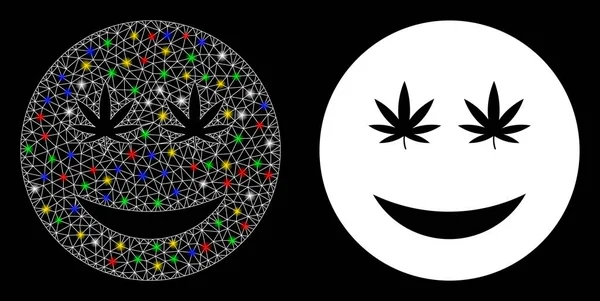 Maille brillante Carcasse Cannabis Sourire Icône avec taches de lumière — Image vectorielle