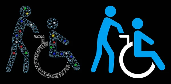 Flare Mesh Network Disabled Person Transportation Icon with Flare Spots — Stockový vektor