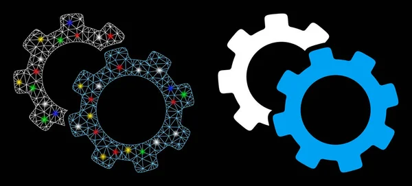 Icona di ingranaggi 2D della maglia di brillamento con i punti di brillamento — Vettoriale Stock