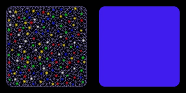 Λαμπερό Mesh 2d γεμισμένο τετράγωνο εικονίδιο με φωτεινές κηλίδες — Διανυσματικό Αρχείο