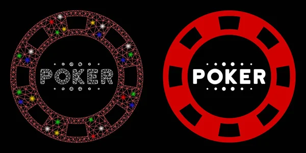 Fişek Ağı Poker Kumarhanesi Işık Noktalı Çip Simgesi — Stok Vektör