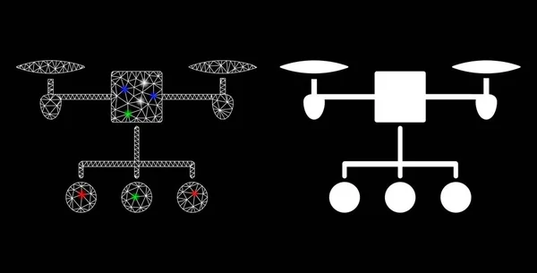 Flare Mesh Karkasse Drohnen Vertrieb Symbol mit Flare Spots — Stockvektor