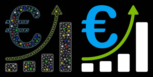 Fényes hálós drótkerettel Euro Sales Growth Icon with Flare Spots — Stock Vector