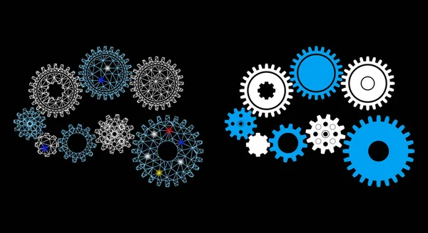 Flare Mesh Netzwerk Getriebemechanismus Symbol mit Flare Spots — Stockvektor