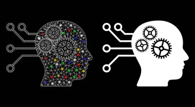 Flare Mesh Carcass Cyborg Interface Circuit Icon with Flare Spots