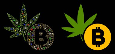 Bright Mesh 2D Cannabis Bitcoin Icon with Flare Spots