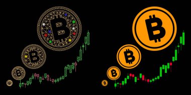 Flare Mesh Carcass Bitcoin Inflation Chart Icon with Flare Spots clipart
