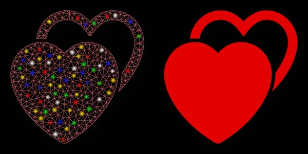 Flare Mesh δίκτυο αγάπη καρδιές εικονίδιο με κηλίδες λάμψη — Διανυσματικό Αρχείο