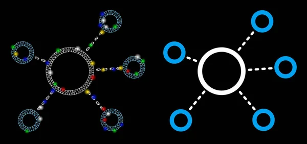 Икона виртуальных связей Flare Mesh Carcass с вспышками — стоковый вектор