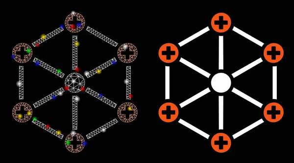 Icona di rete medica di rete a rete con punti di flare — Vettoriale Stock