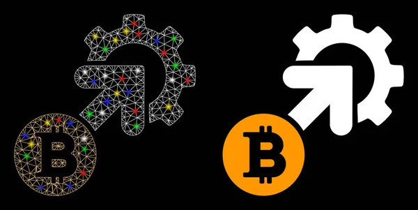 用闪光灯点亮Mesh Wire帧Bitcoin Integration Cog Icon — 图库矢量图片