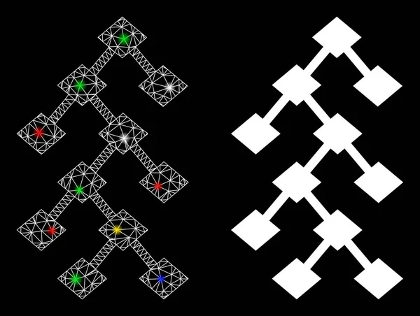 Icône d'arbre binaire de cadre de fil de torche avec des taches de torche — Image vectorielle