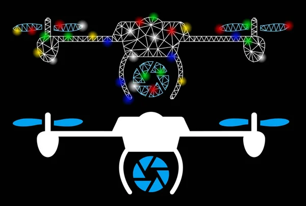 Błyszcząca siatka 2d Ikona szpiegowska Airdrone z plamami — Wektor stockowy