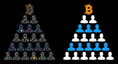 Glossy Mesh 2D Bitcoin Ponzi Pyramid Icon with Light Spots clipart