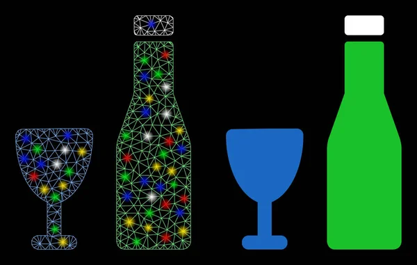 Leuchtmaschen-Karkasse Alkohol-Symbol mit Leuchtflecken — Stockvektor