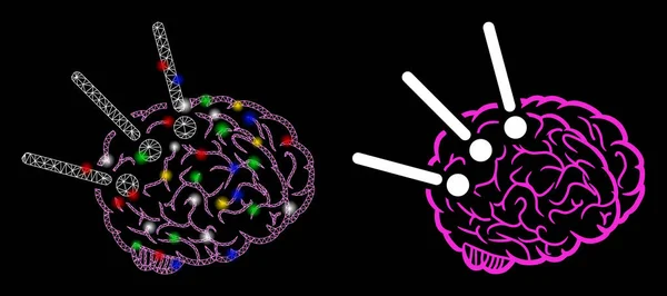 Flare Mesh Ikona operacji mózgu padliny z plamami flary — Wektor stockowy