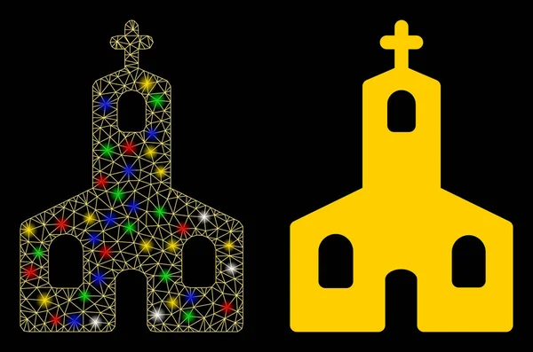 Carcasa de malla brillante Icono de la Iglesia Cristiana con Flash Spots — Archivo Imágenes Vectoriales