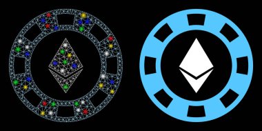 Parlak Ağ Ethereum Kumarhanesi Fişek Benekli Çip Simgesi