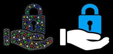 Parlak Benekli Kilit Simgesi ile Izgara Kabartma El