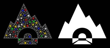 Parlak Ağlı Kablo Çerçeve Dağ Tünel Simgesi Flash Benekli