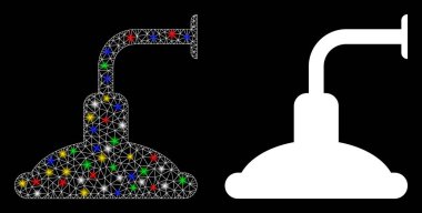 Parlak Kablo Çerçeveli Duş Başlığı Simgesi Flash Noktalı Simgesi