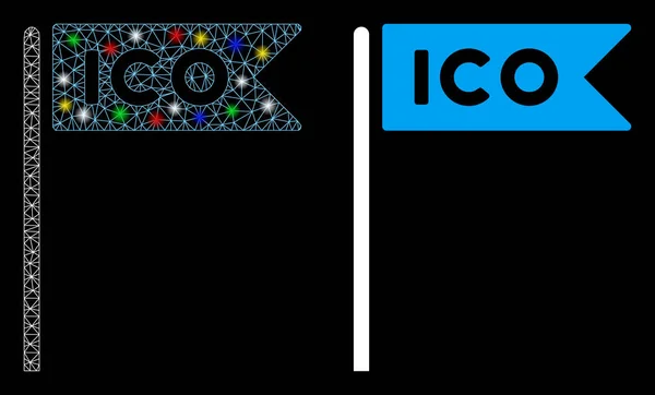Icône de drapeau de la carcasse ICO de maille arrondie avec des taches arrondies — Image vectorielle
