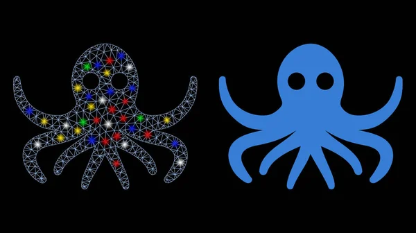 Helles Mesh 2d Oktopus Symbol mit hellen Flecken — Stockvektor