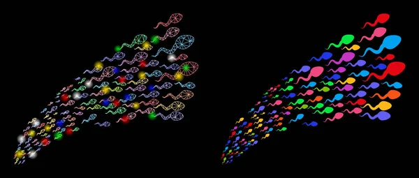 Lesklá síť 2d spermie Ikona fontány se světlými skvrnami — Stockový vektor