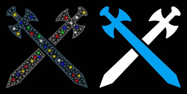 Flare Mesh Carcass svärd ikonen med flare fläckar — Stock vektor