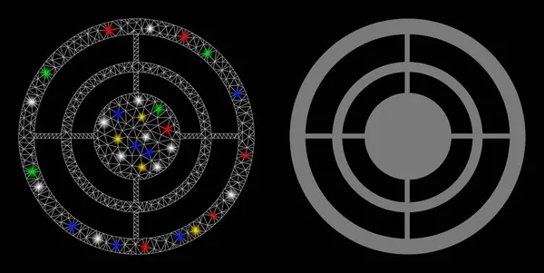 Ícone de alvo de rede de malha brilhante com pontos de luz —  Vetores de Stock