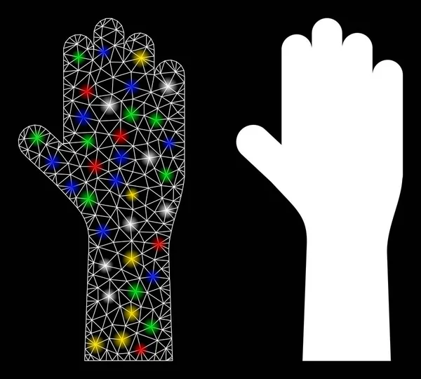 Red de malla llamarada vote icono de la mano con puntos de llamarada — Archivo Imágenes Vectoriales