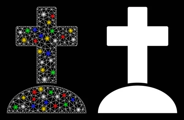 Icona Croce Cimitero a Maglia di Fiamma 2D con Macchie di Fiamma — Vettoriale Stock