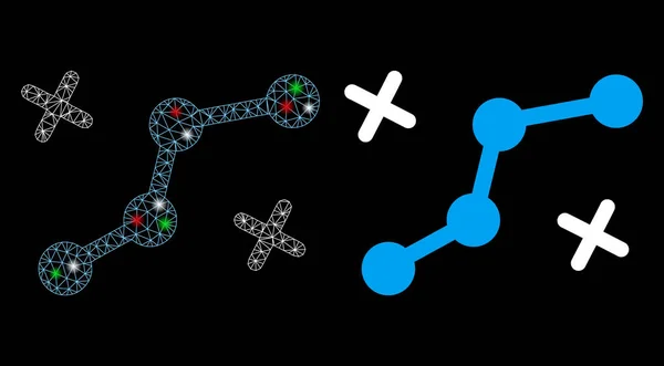 Flare Mesh Carcass Route Points Icon with Flare Spots — стоковий вектор