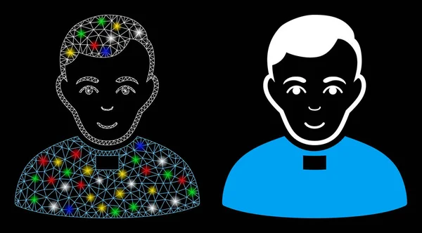 Flare Mesh Network Priest Icon with Flash Spots — 스톡 벡터