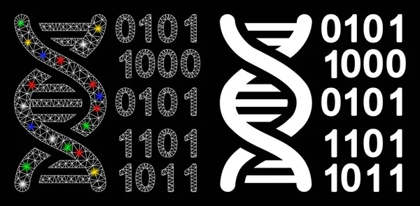 Bright Mesh Wire Frame Genome Icon with Light Spots — Stock Vector