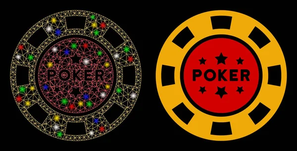 Flare Mesh Network Poker Casino Chip Icon with Flare Spots — 스톡 벡터