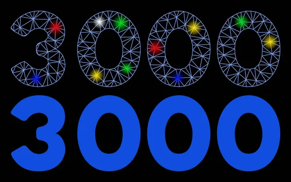 Flare Mesh Network 3000 Digits Text Icon with Flare Spots — стоковий вектор