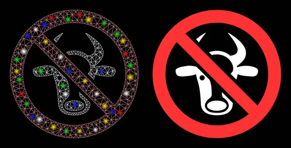 Flare Mesh Carcass Forbidden Cattle Icon with Flare Spots — 스톡 벡터