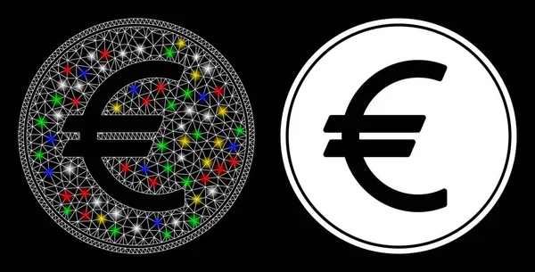 Rama de sârmă lucioasă Euro Coin Icon cu pete de flacără — Vector de stoc