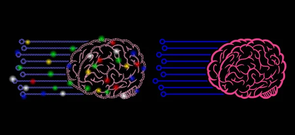 Glowing Mesh 2d Brain Connections Icon with Light Spots — стоковый вектор