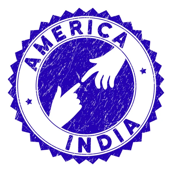 Grunge Connecting America India Round Stamp Seal — 스톡 벡터