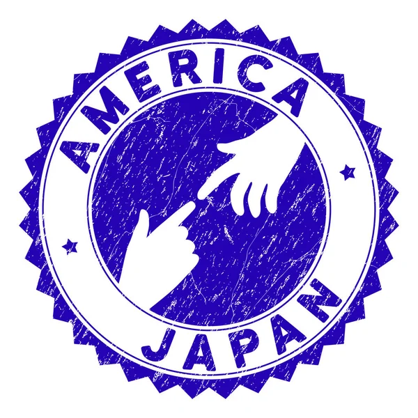 Grunge verbindet Amerika Japan runde Briefmarke — Stockvektor