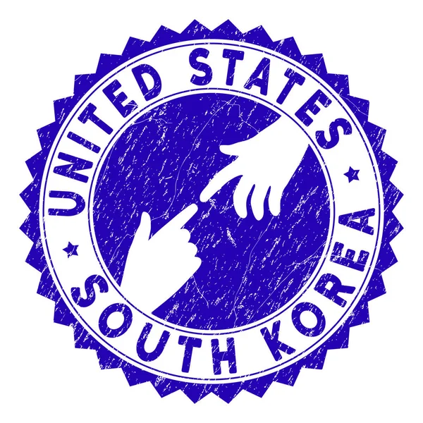 Collegamento graffiato Stati Uniti Corea del Sud Round Watermark — Vettoriale Stock