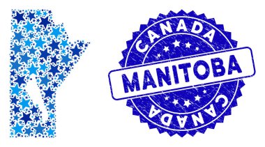 Mavi Yıldız Manitoba Eyaleti Harita Kompozisyonu ve Çizilmiş Mühür