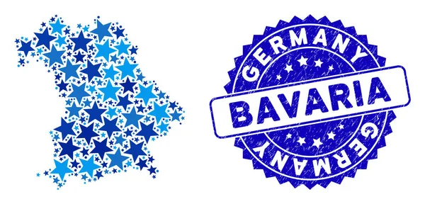Blue Star Bavaria Land Map Mosaic och Grunge Stamp — Stock vektor