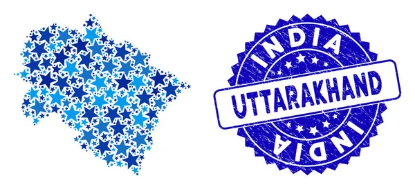 Mavi Yıldız Uttarakhand Harita Kolajı ve desenli Mühür