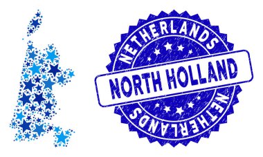 Mavi Yıldız Kuzey Hollanda Haritası ve Grunge Mührü